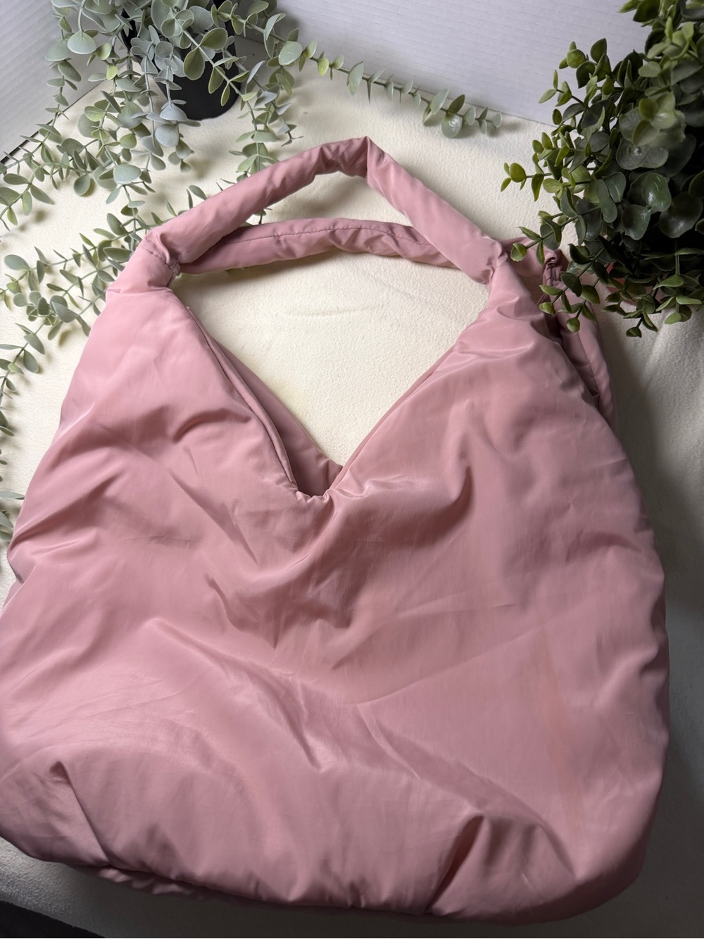 Blush Pink Satin Puffy Hobo Bag Soft Cloud Shoulder Bag Minimal Chic